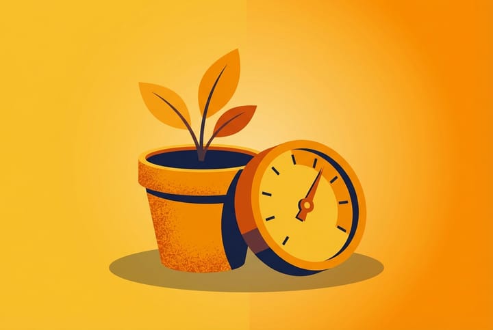 Illustration av en krukväxt med en analog mätare som symboliserar att mäta produktivitet utan att förstöra tillväxten